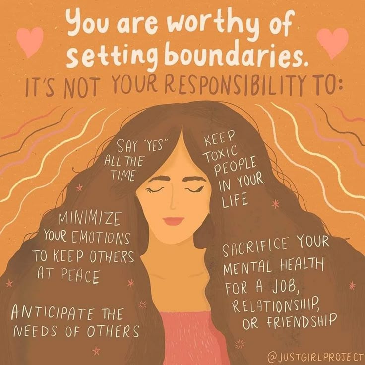 A woman with closed eyes and a smile. Text describes that you are worthy of setting boundaries