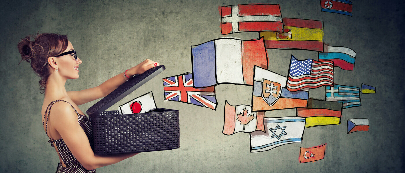 Unboxing flags, representing various languages